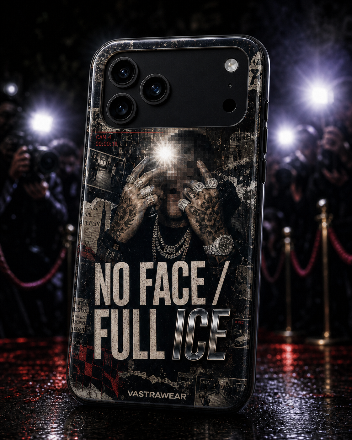 NO FACE / FULL ICE Zero Curfew glossy phone case on iPhone 17 Pro Max mockup