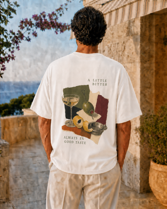 A LITTLE BITTER, ALWAYS IN GOOD TASTE VASTRAWEAR oversized t-shirt mock-up