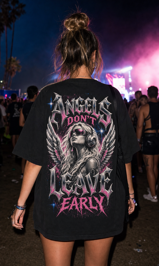 ANGELS DON'T LEAVE EARLY oversized t-shirt - back view