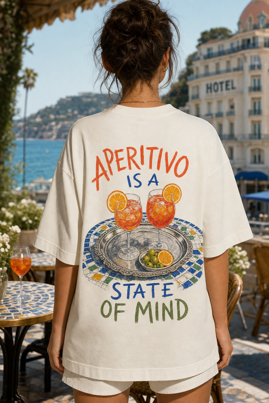 APERITIVO IS A STATE OF MIND oversized t-shirt - back view