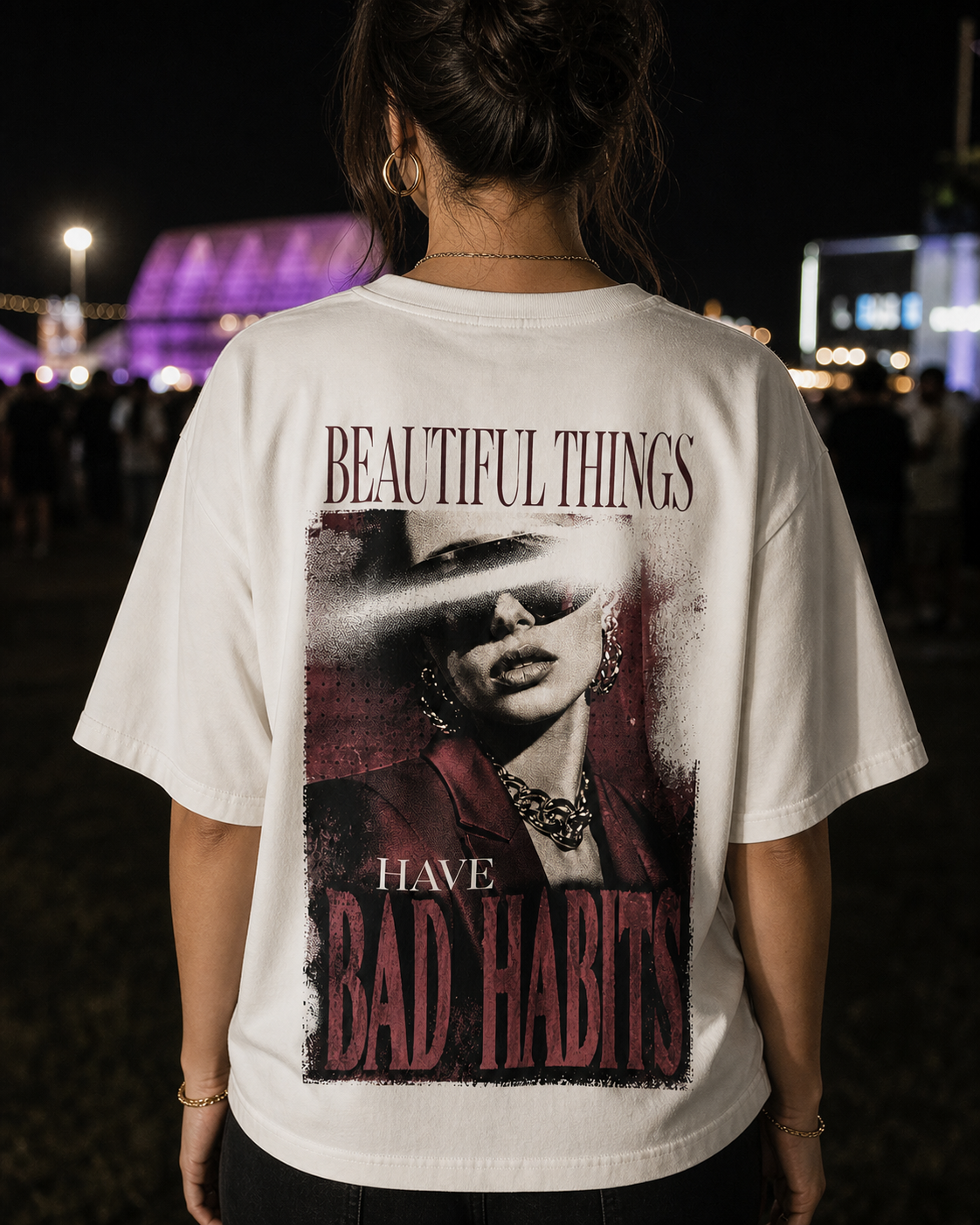 BEAUTIFUL THINGS HAVE BAD HABITS oversized t-shirt - back view