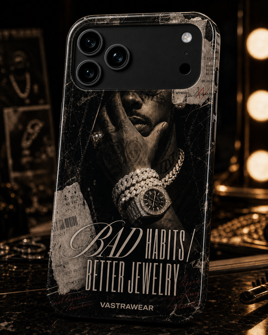 BAD HABITS / BETTER JEWELRY Zero Curfew glossy phone case on iPhone 17 Pro Max mockup