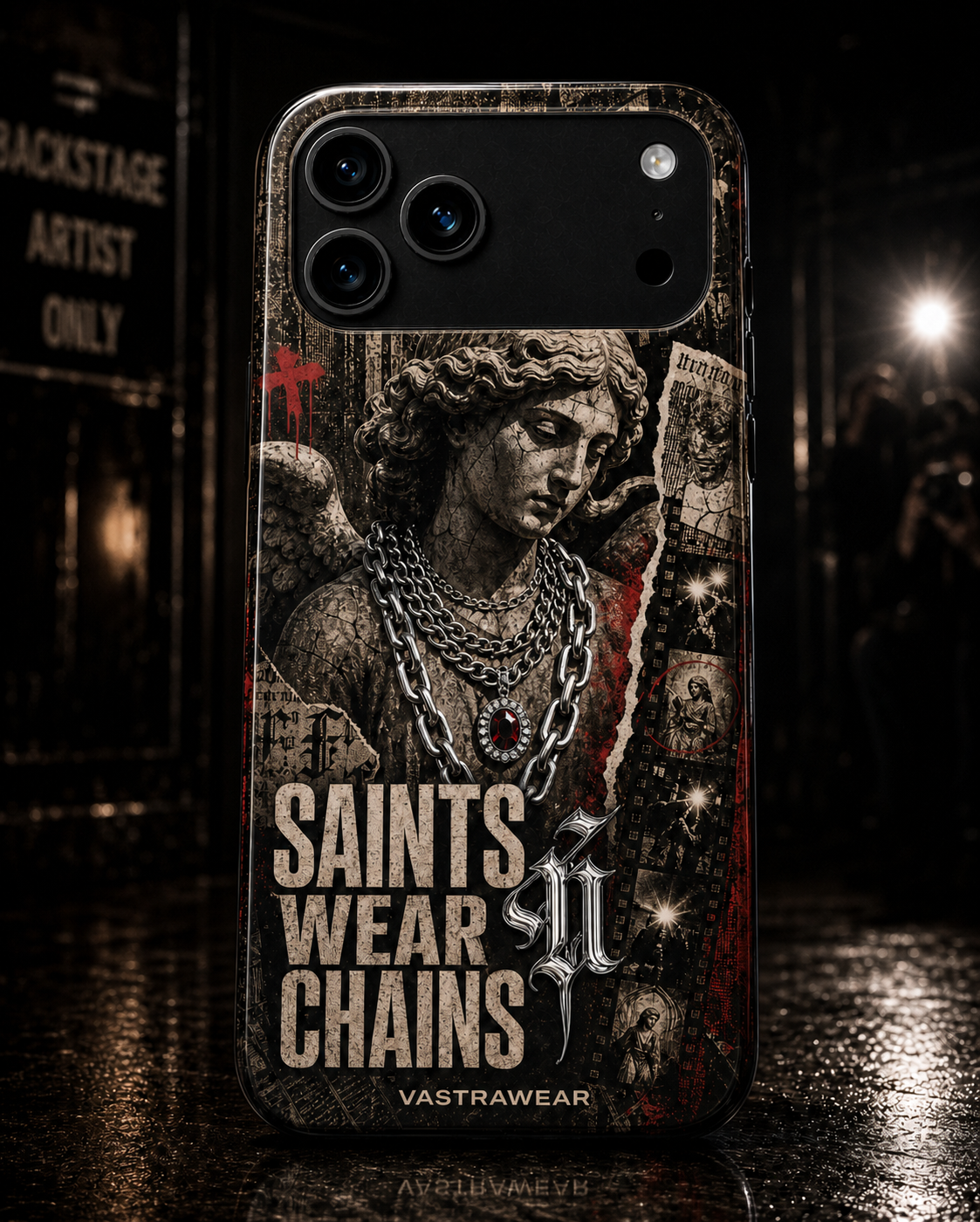 SAINTS WEAR CHAINS Zero Curfew glossy phone case on iPhone 17 Pro Max mockup