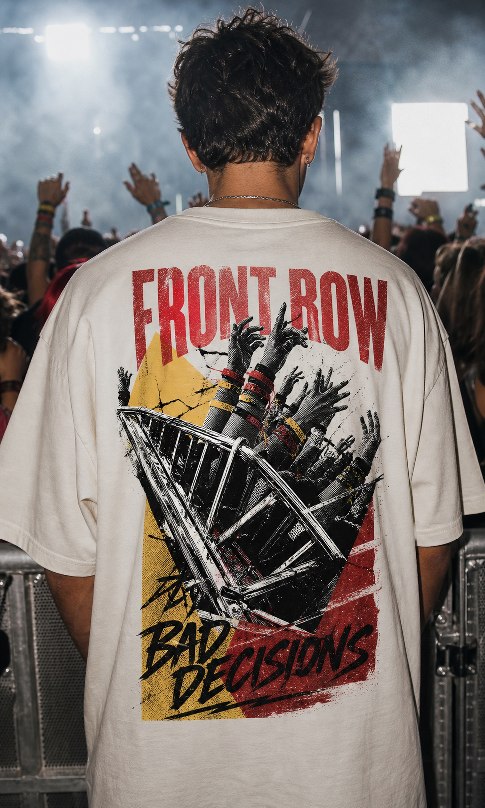 FRONT ROW / BAD DECISIONS oversized t-shirt - back view