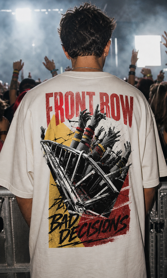 FRONT ROW / BAD DECISIONS oversized t-shirt - back view