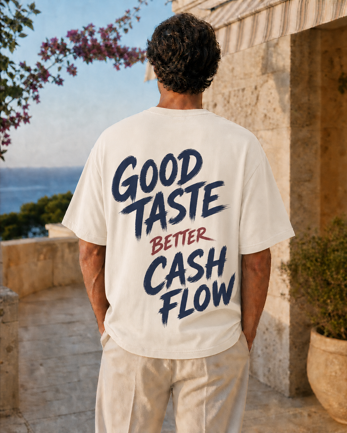 GOOD TASTE, BETTER CASH FLOW oversized t-shirt - back view
