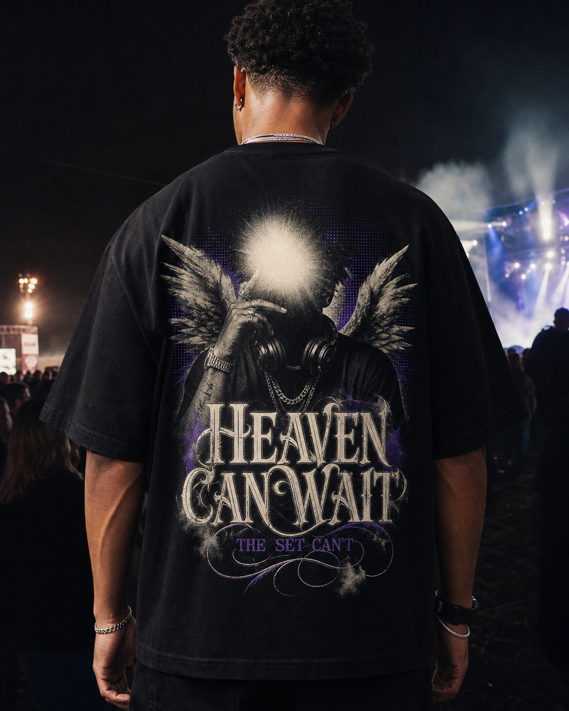 HEAVEN CAN WAIT / THE SET CAN'T oversized t-shirt - back view