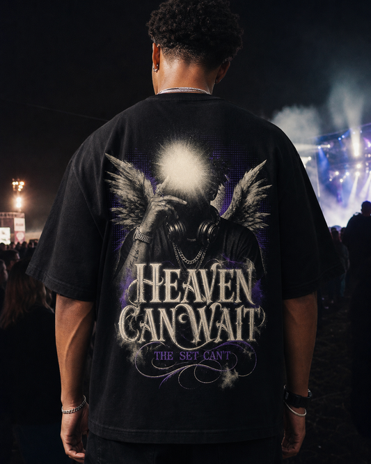 HEAVEN CAN WAIT / THE SET CAN'T oversized t-shirt - back view