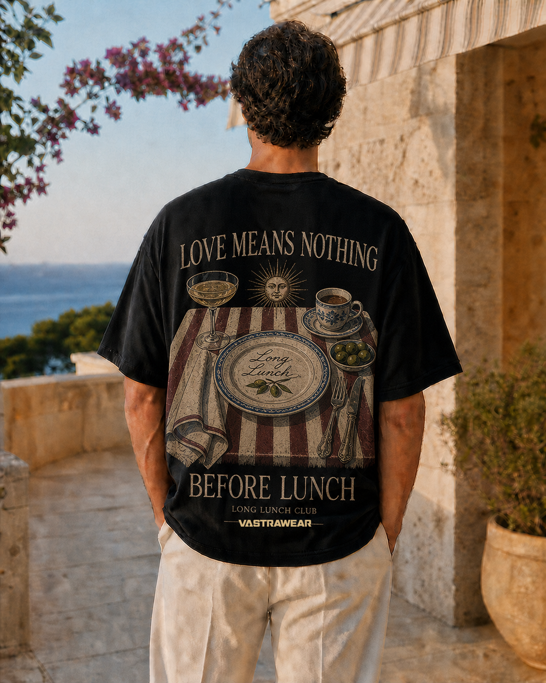 LOVE MEANS NOTHING BEFORE LUNCH VASTRAWEAR oversized t-shirt - back view