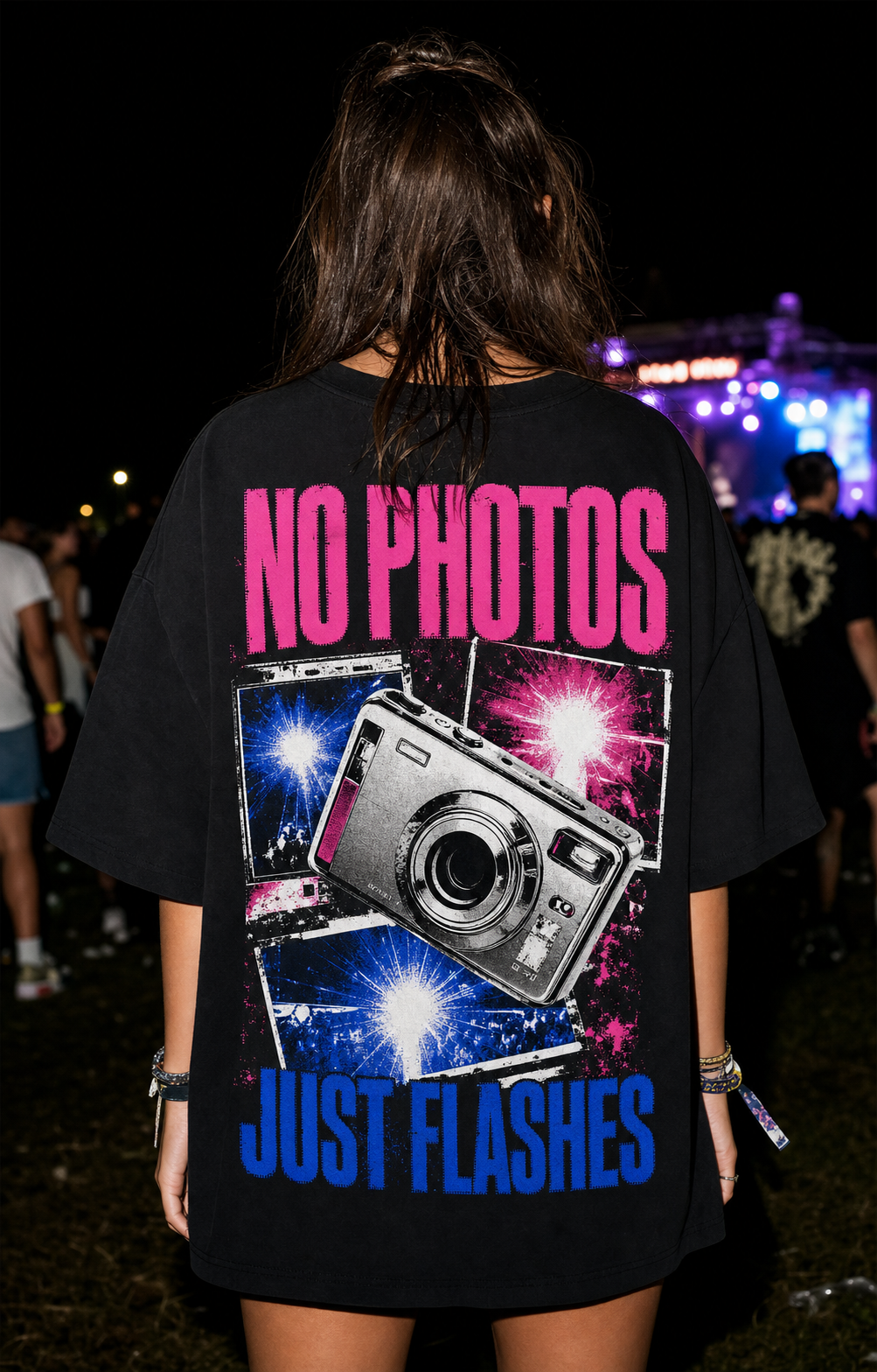 NO PHOTOS / JUST FLASHES oversized t-shirt - back view