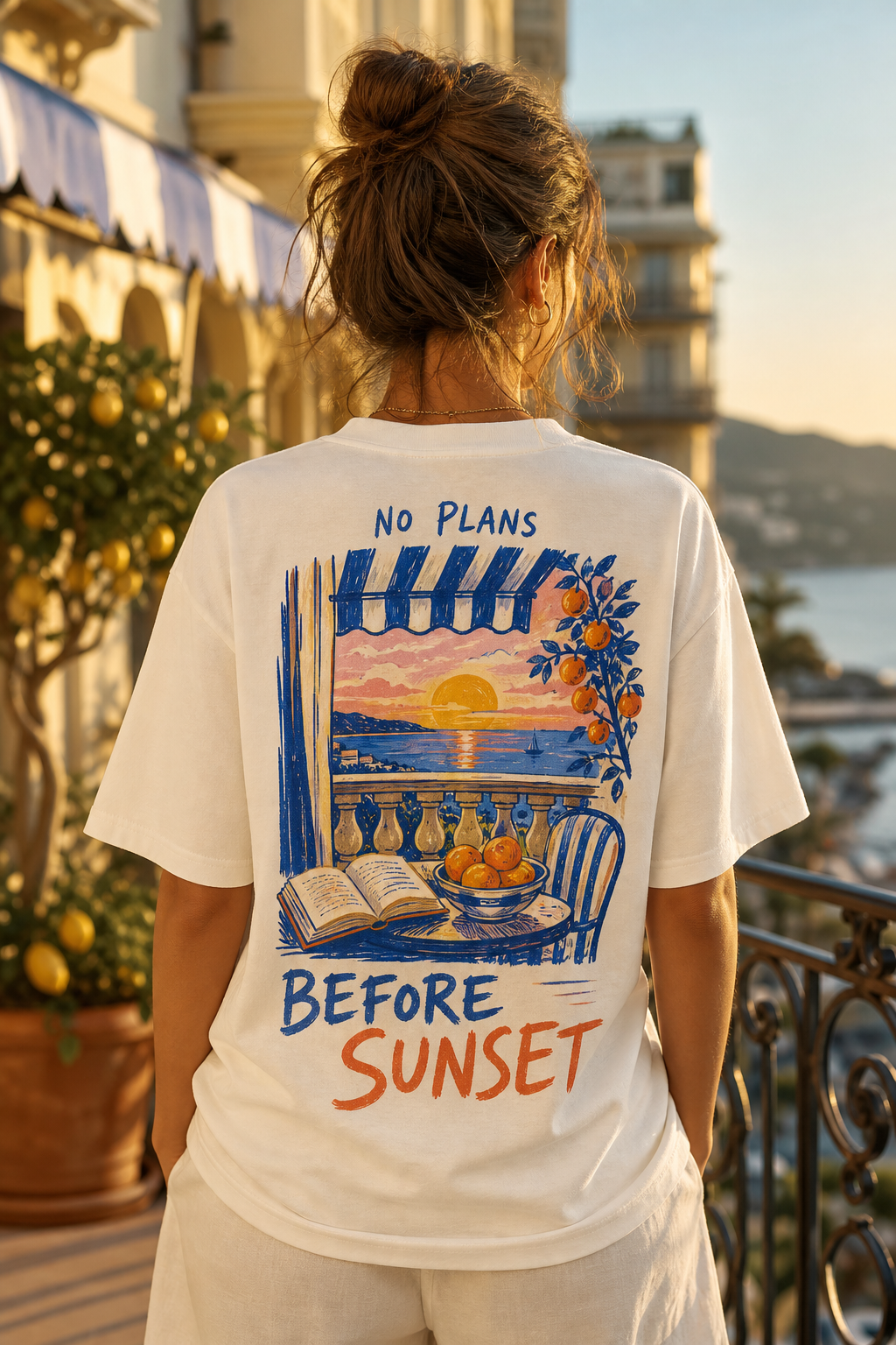 NO PLANS BEFORE SUNSET oversized t-shirt - back view