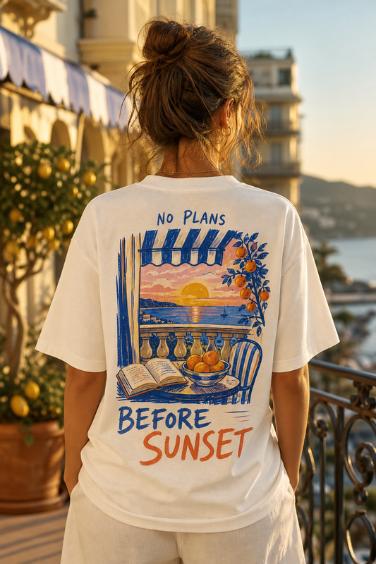 NO PLANS BEFORE SUNSET oversized t-shirt - back view