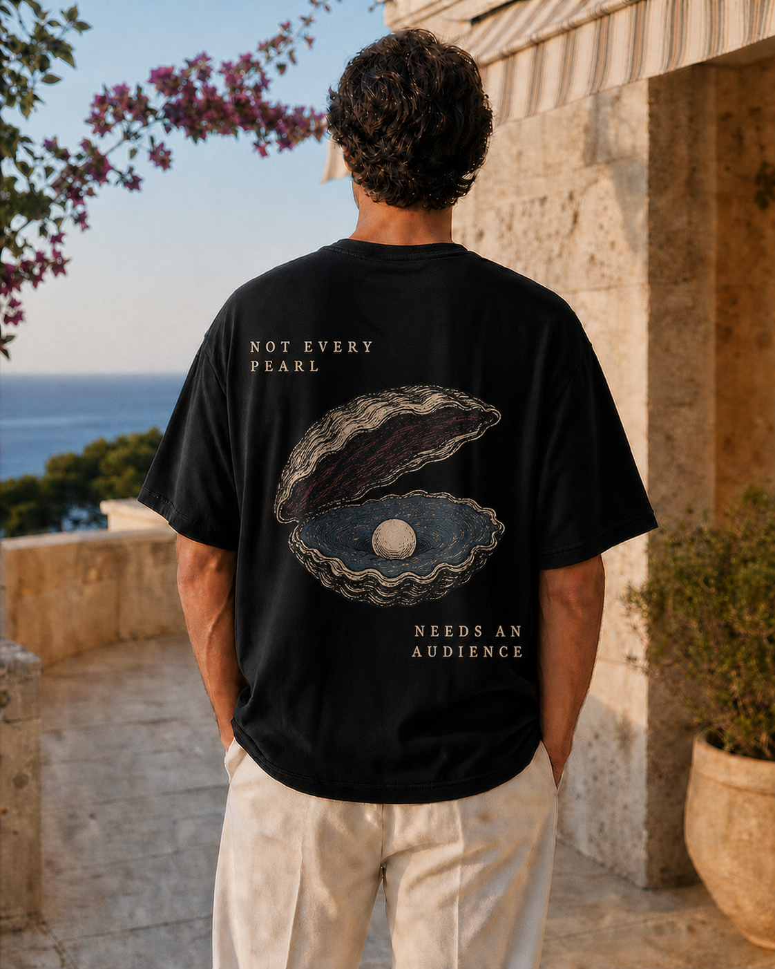 NOT EVERY PEARL NEEDS AN AUDIENCE oversized t-shirt - back view