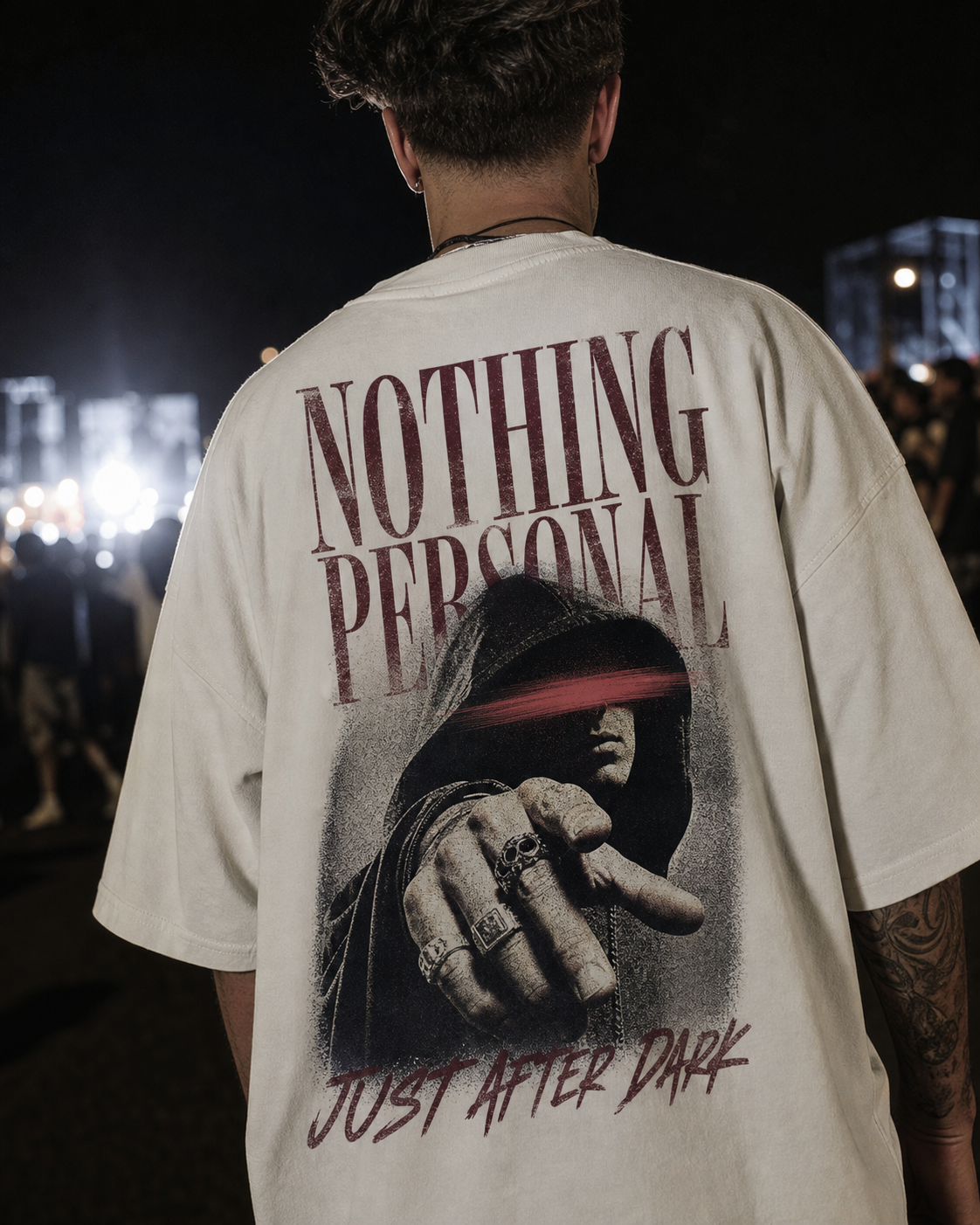 NOTHING PERSONAL / JUST AFTER DARK oversized t-shirt - back view