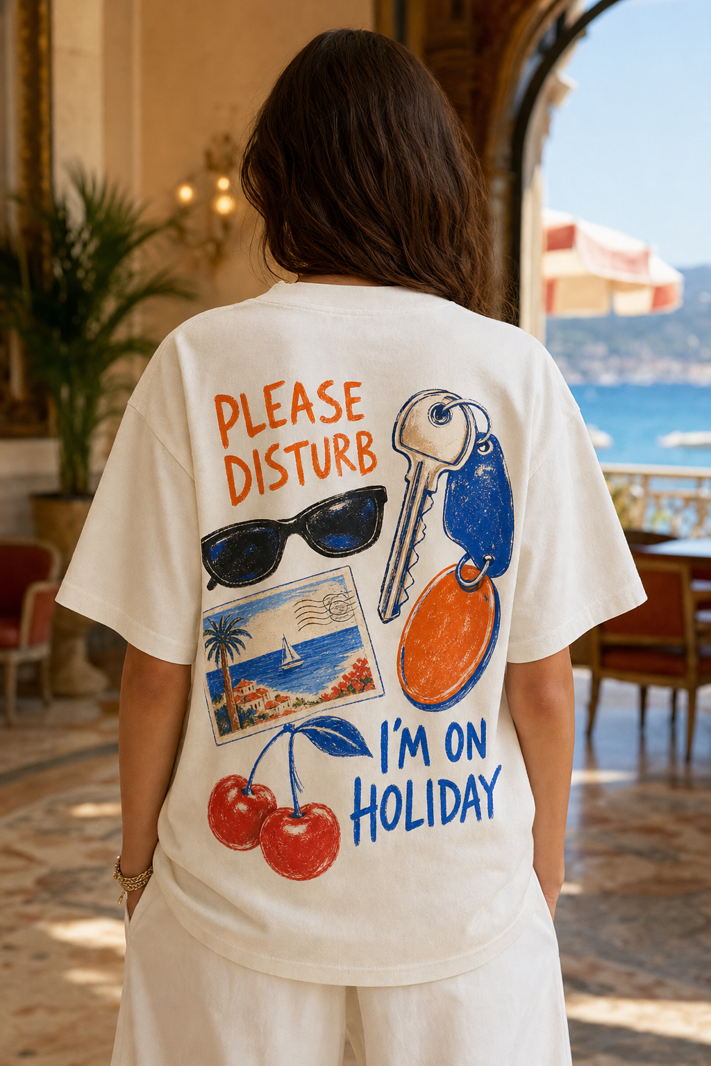 PLEASE DISTURB, I'M ON HOLIDAY oversized t-shirt - back view