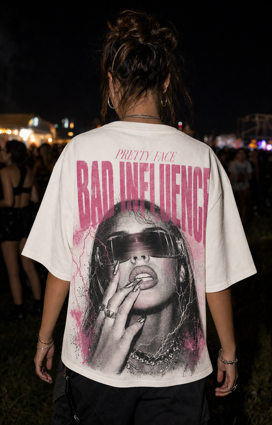 PRETTY FACE / BAD INFLUENCE oversized t-shirt - back view