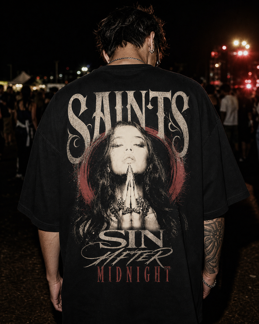 SAINTS SIN AFTER MIDNIGHT oversized t-shirt - back view