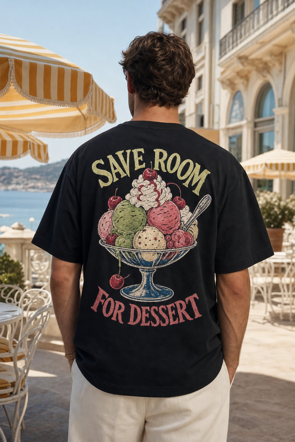 SAVE ROOM FOR DESSERT oversized t-shirt - back view