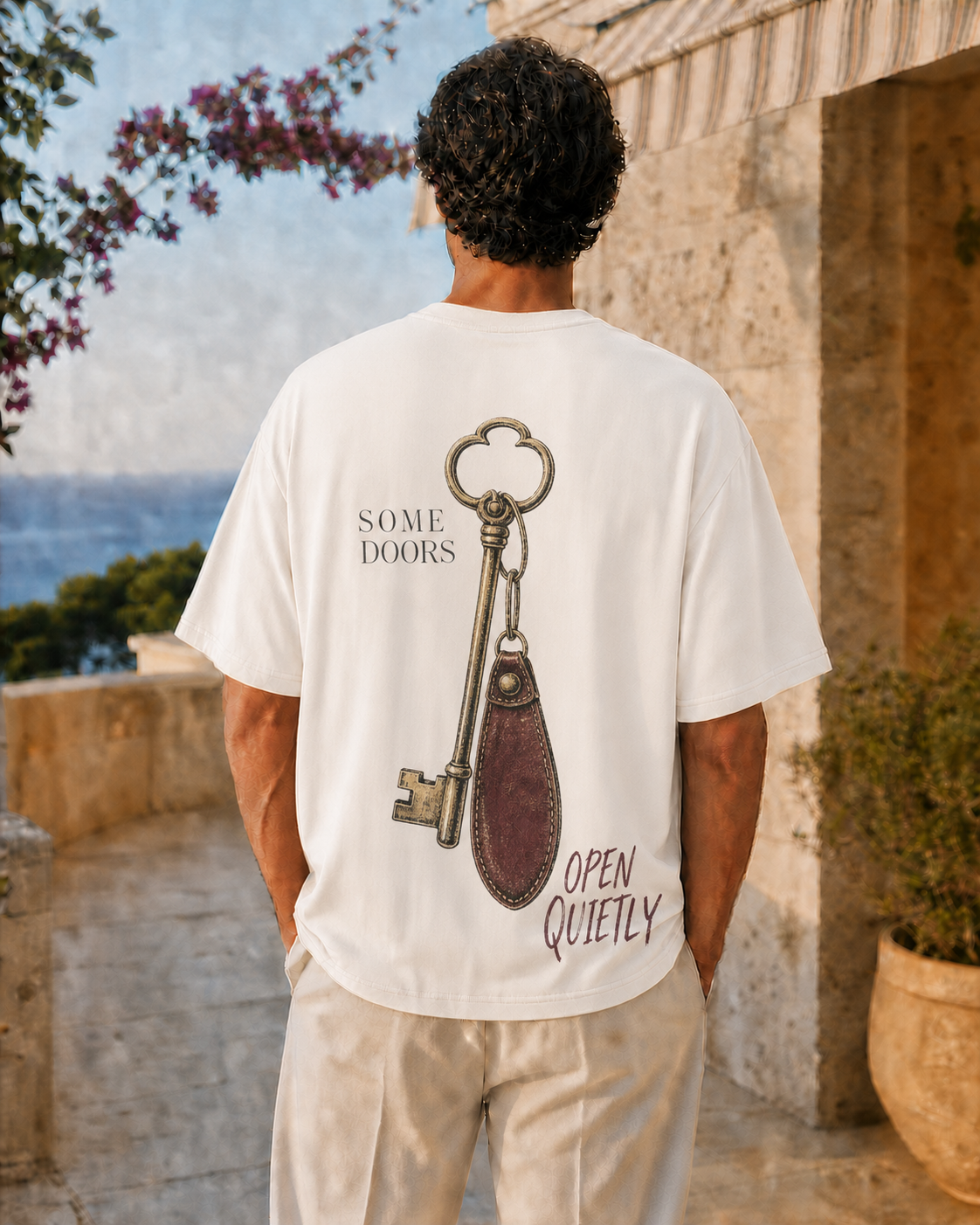 SOME DOORS OPEN QUIETLY oversized t-shirt - back view