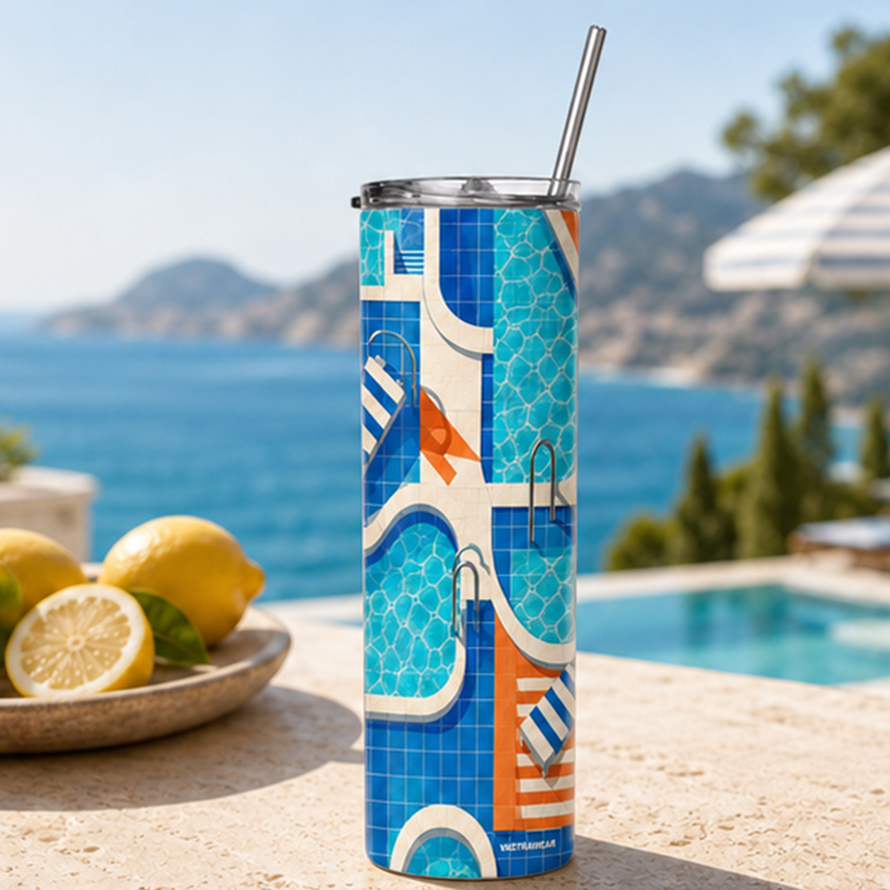 POOLSIDE GEOMETRY VASTRAWEAR tumbler in LA VIE AZUR setting