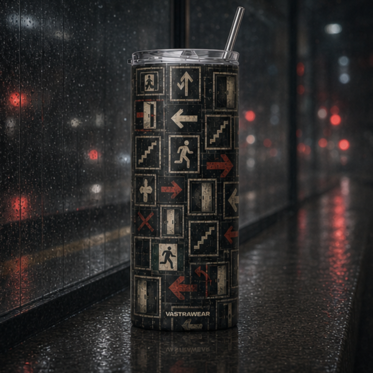 EXIT SIGNS VASTRAWEAR tumbler in URBAN MELANCHOLY setting